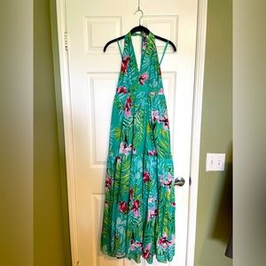 Turquoise tropical print dress